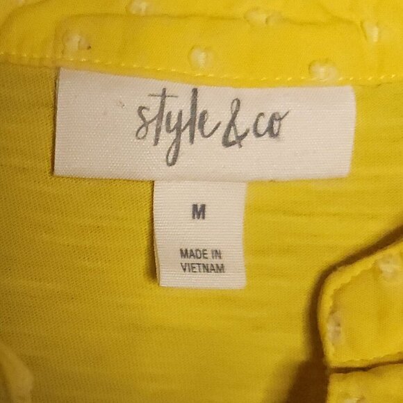 Style & Co. Yellow Swiss Dot Mixed Material Top Medium - Picture 6 of 8